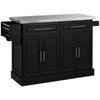 HOMCOM Rolling Kitchen Island with Storage, Portable Kitchen Cart with Stainless Steel Top, 2 Drawers, Spice, and Towel Rack and Cabinets, Black