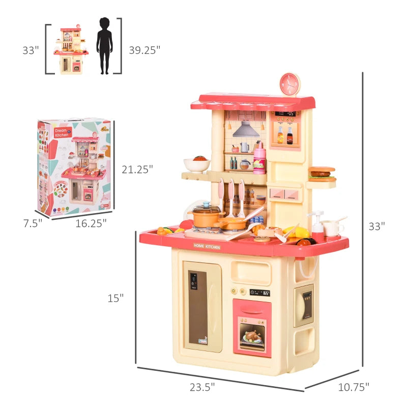 Qaba Kids Play Kitchen Set Pretend Wooden Cooking Toy Set With