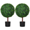 HOMCOM 35.5" Artificial Plant for Home Decor Indoor & Outdoor Fake Plants Artificial Tree in Pot, Ball Boxwood Topiary Tree for Home Office, Living Room Decor, Set of 2, Green