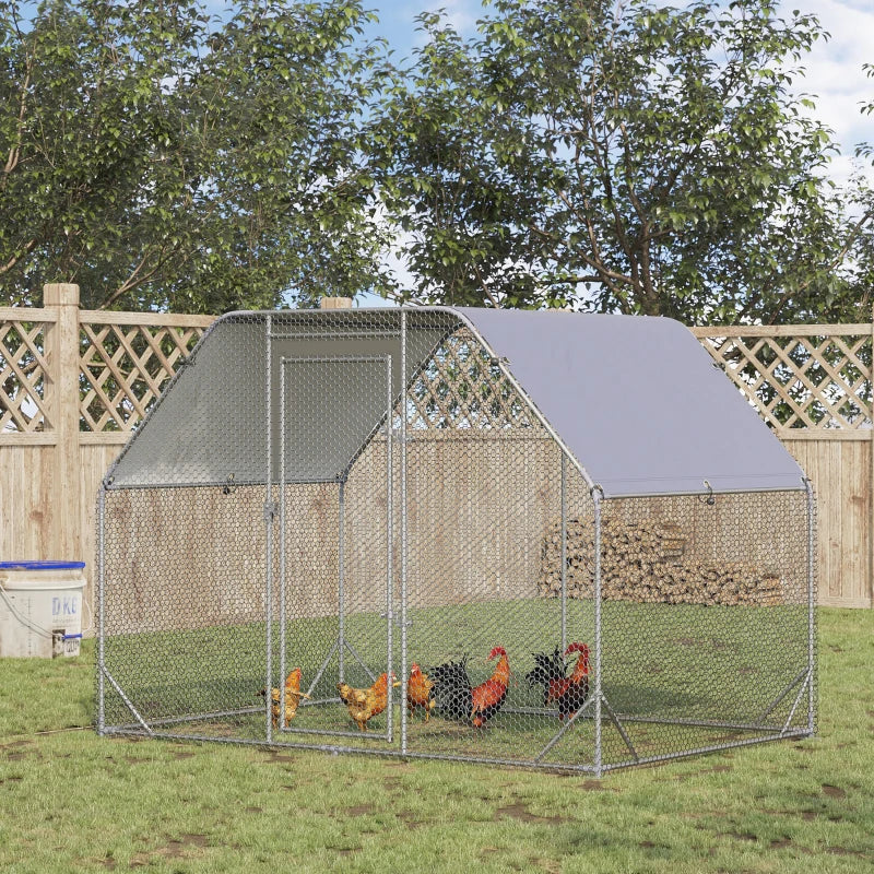 PawHut Metal Chicken Coop Run with Cover, Walk-In Outdoor Pen, Fence Cage Hen House for Yard, 9.2' x 6.2' x 6.4'