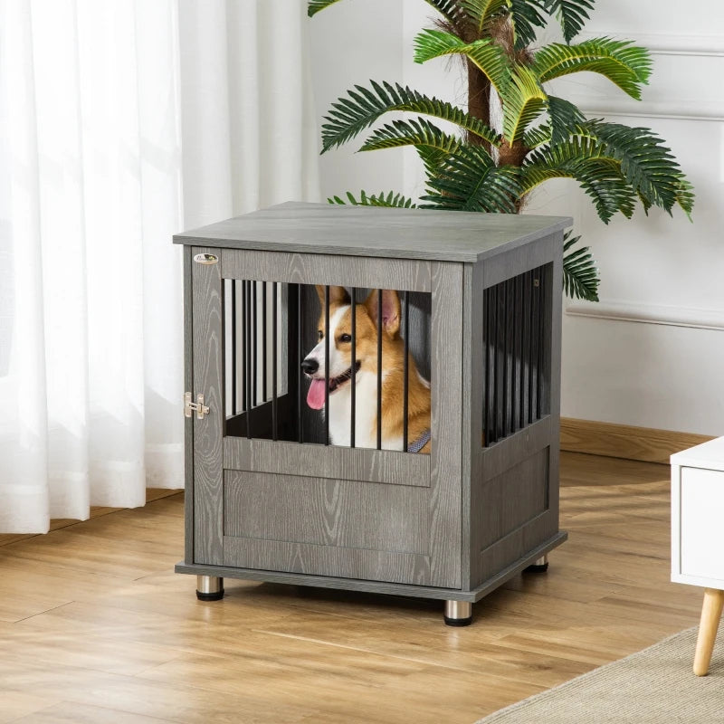 PawHut Dog Crate Furniture, Wooden End Table, Small Pet Kennel with Magnetic Door Indoor Crate Animal Cage, Brown