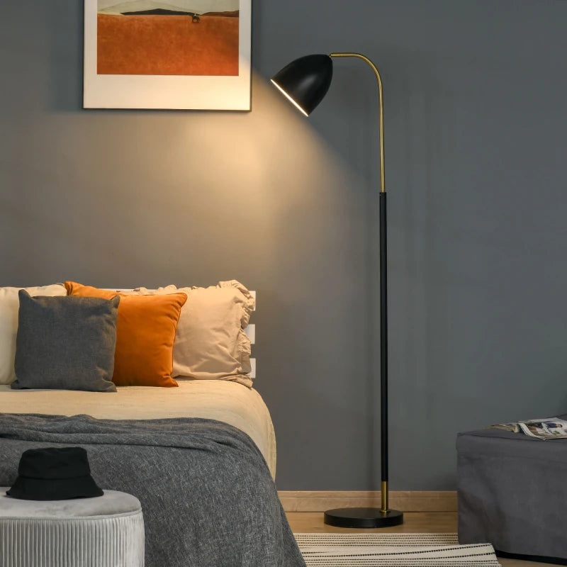 HOMCOM Contemporary Tall Arc Floor Lamp w/ Cylindrical Lampshade Metal Base for Study