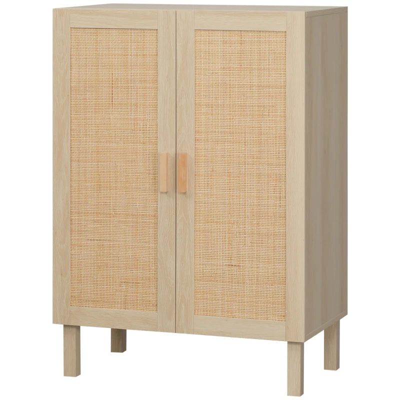 HOMCOM Sideboard Buffet Cabinet, Kitchen Cabinet, Coffee Bar Cabinet with 3 Rattan Doors and Adjustable Shelves, Natural