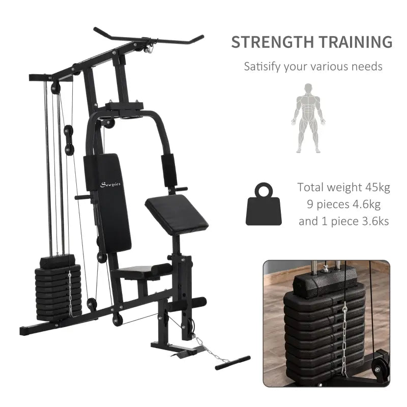 Soozier Multifunction Home Gym Station w/ Pull-up Stand, Dip Station, Weight Stack Machine for Full Body Workout