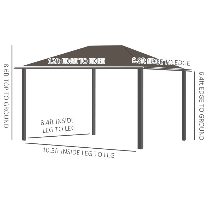 Outsunny 10' x 12' Hardtop Gazebo Canopy with Galvanized Steel Double Roof, Skylight Window, Aluminum Frame, Outdoor Permanent Pavilion with Netting, for Patio, Garden, Backyard, Yellow