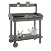 Outsunny 36'' Wooden Potting Bench Work Table with 2 Removable Wheels, Sink, Drawer & Large Storage Spaces, Gray