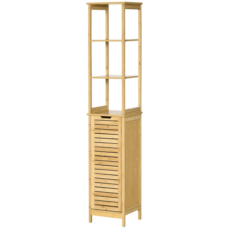 Kleankin Bamboo Laundry Hamper Cabinet, Bathroom Storage Organizer with Tilt Out Laundry Basket for Dirty Clothes, Natural