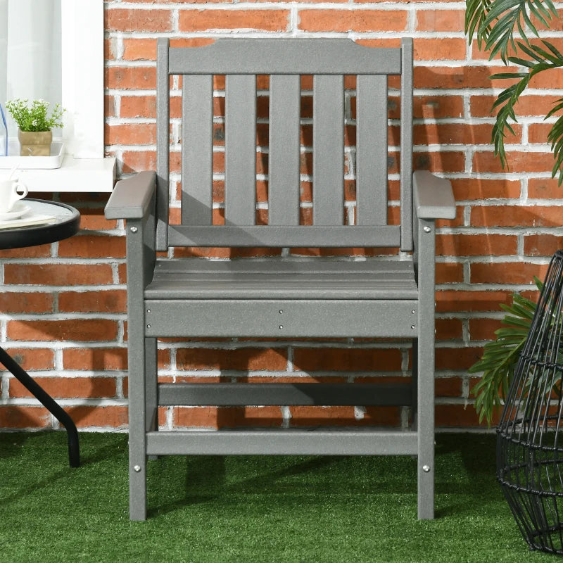 Outsunny Plastic Patio Chairs, Outdoor Dining Chair with Armrests and Slatted Back, Outdoor Armchair for Lawn, Garden, Poolside, Backyard, Gray