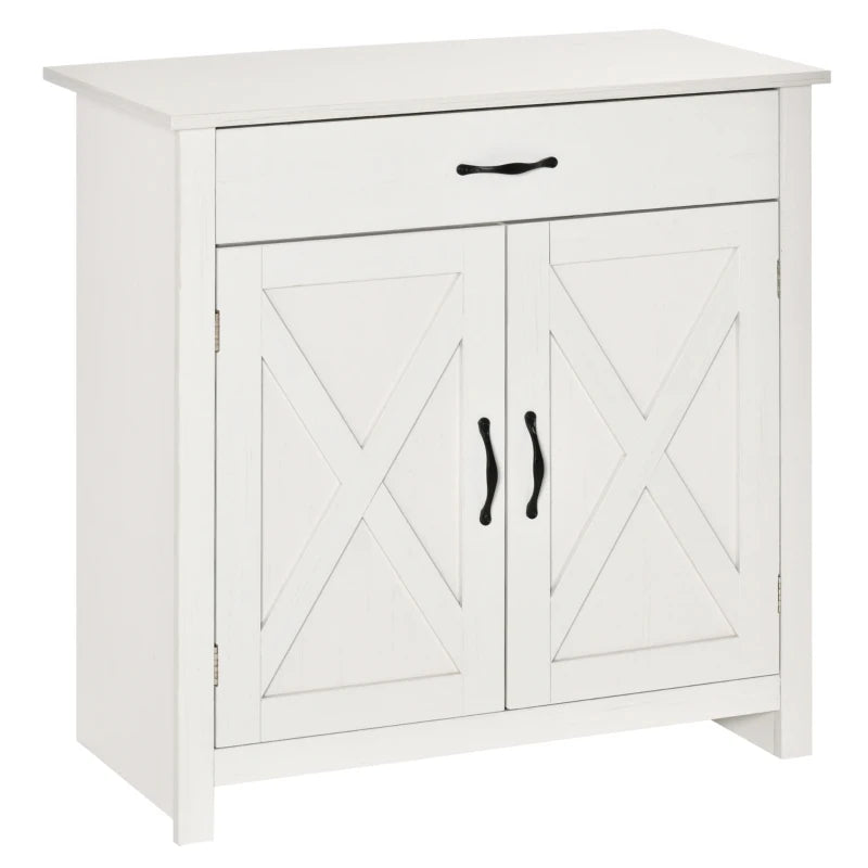 HOMCOM Farmhouse Sideboard Buffet Cabinet, Barn Door Style Kitchen Cabinet, 32" Accent cabinet for Kitchen, Living Room or Entryway, White Wash