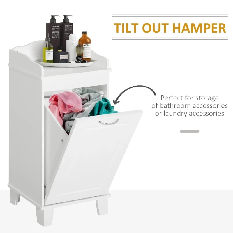 HOMCOM 31" Tilt Out Laundry Hamper, Free Standing Home Organizer Hamper, Bathroom Storage Cabinet, White