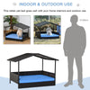 PawHut Wicker Dog House Elevated Raised Rattan Bed for Indoor/Outdoor with Removable Cushion Lounge, Blue