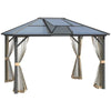Outsunny 10' x 12' Hardtop Gazebo Canopy with Polycarbonate Roof, Top Vent and Aluminum Frame, Permanent Pavilion Outdoor Gazebo with Netting, for Patio, Garden, Backyard, Deck, Lawn