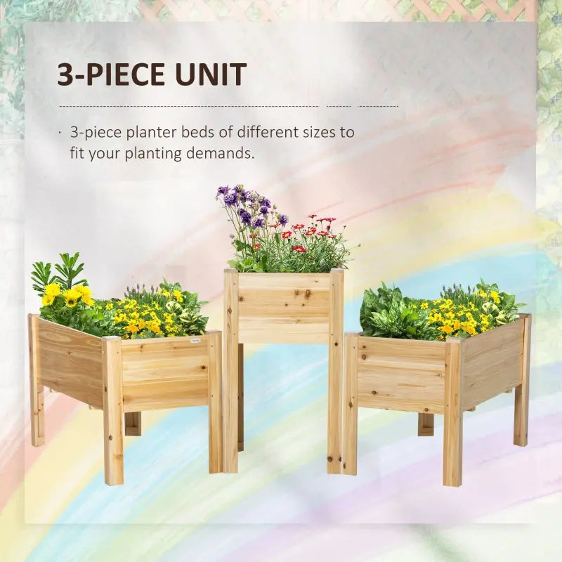 Outsunny Raised Garden Bed Set of 3, Wooden Elevated Planter Box with Legs and Bed Liner, DIY Shape, for Backyard and Patio to Grow Vegetables, Herbs, and Flowers, Natural