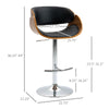 HOMCOM Modern Adjustable Bar Stool, Bentwood Bar Chair, PU Leather Swivel Barstool with Back, Footrest, Black and Walnut