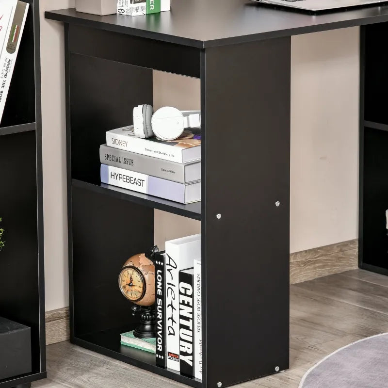HOMCOM Modern Home Office Desk with 6-Tier Storage Shelves, 47" Writing Table with Bookshelf, Black