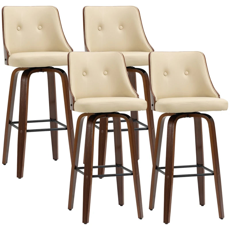 HOMCOM Bar Height Bar Stools, PU Leather Swivel Barstools with Footrest and Tufted Back, Set of 4, Beige