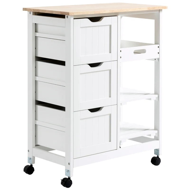 HOMCOM Compact Bar Serving Cart, Compact Trolley with Wood Top & Drawers, White