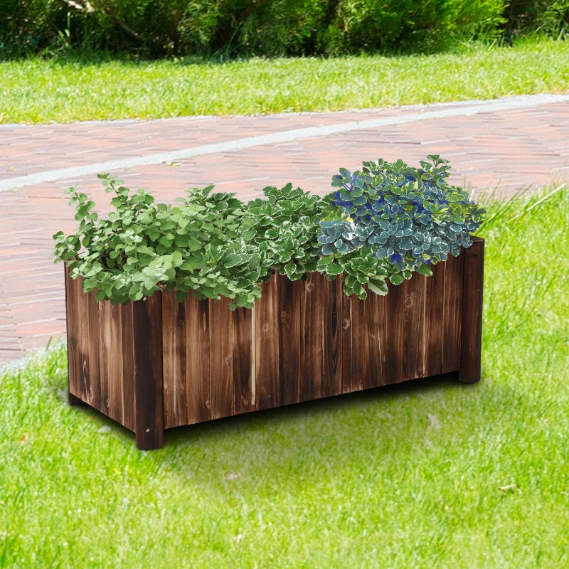 Outsunny Raised Garden Bed, Wooden Planter Box, Rustic Brown Style Raised Bed for Backyard, Garden Patio, 48" x 20" x 18"