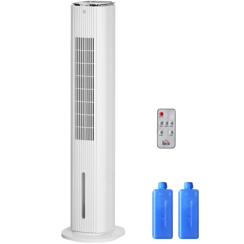 HOMCOM 37.75" 70° Oscillating Tower Fan Cooling for Bedroom with 3 Speeds, 12H Timer, LED Panel, and Remote Control, White
