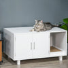 PawHut Indoor Feline Cat Box Furniture Kitty Table w/ Scratch & Magnetic Doors  White