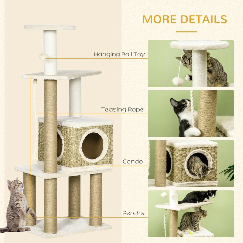 PawHut Wall-Mounted Cat Tree, Cat Wall Furniture with Scratching Post, Kitten Activity Center with Condo, Beige