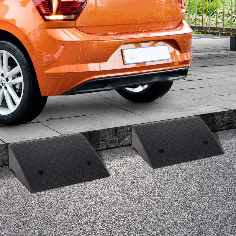HOMCOM Set of Two Outdoor Portable Car Vehicle Rubber Curb Ramps 2PC Heavy Duty Threshold Ramp Kit Set for Driveway Loading Dock Sidewalk Car Truck Scooter Bike Motorcycle Wheelchair Mobility 19" L x 12.5" W x 5" H