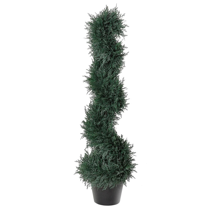 Outsunny 3ft Topiary Artificial Faux Cedar Tree Spiral Fake Plant, Pre-potted & Features High-Quality Detailed Look for Indoor or Outdoor