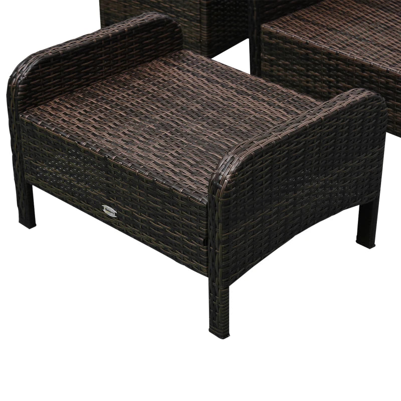 Outsunny 5 Piece Rattan Wicker Outdoor Patio Conversation Set with 2 Cushioned Chairs, 2 Ottomans & Glass Table - Red