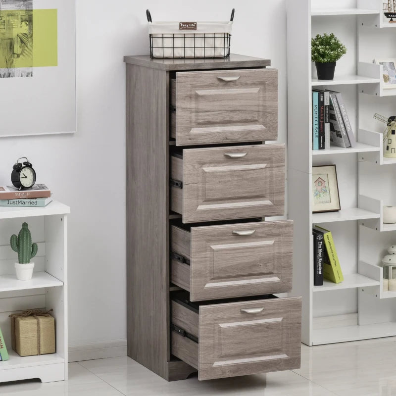 HOMCOM Tall Wooden 4 Drawer Vertical File Cabinet with Enclosed Storage for Letter/Legal Size, File Hangers and Lock, and Key, Grey Oak