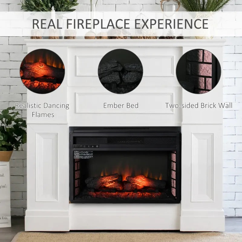 HOMCOM 27" Electric Fireplace Insert, Retro Recessed Fireplace Heater with Realistic Log Flame, Remote Control, and Adjustable Brightness, 1400W, Black