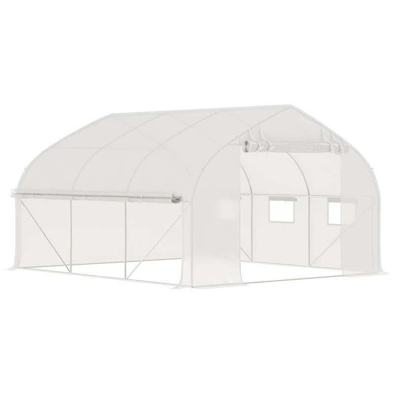 Outsunny 11.5' x 10' x 6.5' Walk-in Tunnel Greenhouse with Zippered Mesh Door, 7 Mesh Windows & Roll-up Sidewalls, Upgraded Gardening Plant Hot House with Galvanized Steel Hoops, Green