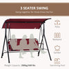 Outsunny 3-Person Porch Swing Bench with Stand & Adjustable Canopy, Armrests, Steel Frame for Outdoor, Garden, Patio, Porch & Poolside, Wine Red