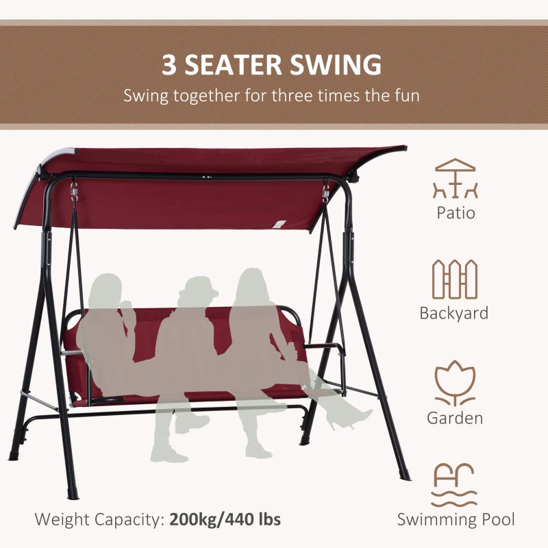 Outsunny Outdoor Patio Swing Chair, Seats 3 Adults, Includes Stand, Adjustable Sun Shade Canopy, Steel Frame, Shaded Bench, Brown
