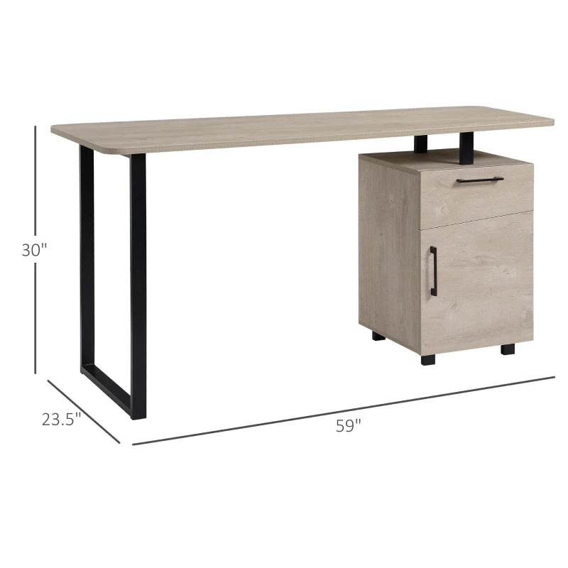 HOMCOM Computer Table with Cabinet Metal X-Bar for Living Room Study Office Grey
