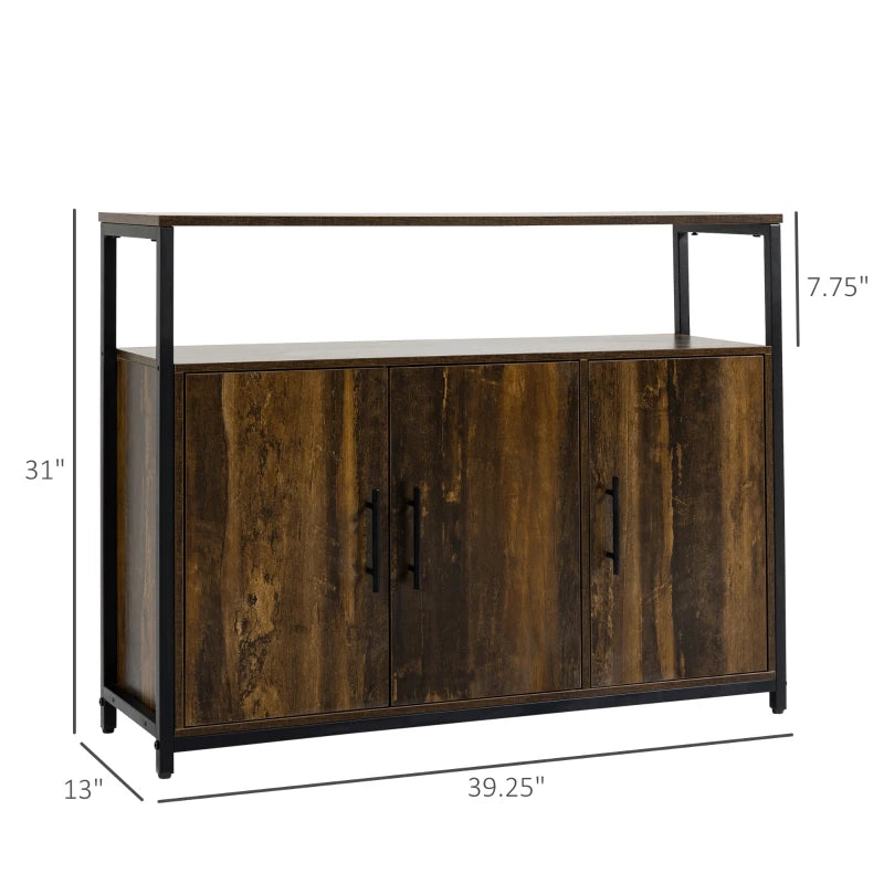 HOMCOM Industrial Sideboard Buffet Cabinet, Kitchen Cabinet with Adjustable Shelves, Coffee Bar Cabinet for Living Room, Bedroom, Hallway, Rustic Brown