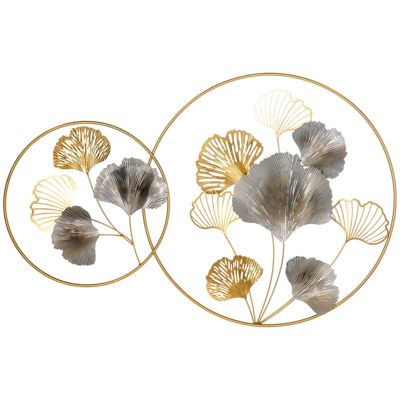 HOMCOM Metal Wall Art Abstract Line Ginkgo Leaves Set of 3 Hanging Wall Sculpture Home Decor for Living Room Bedroom Kitchen 12"x36"x3, Gold