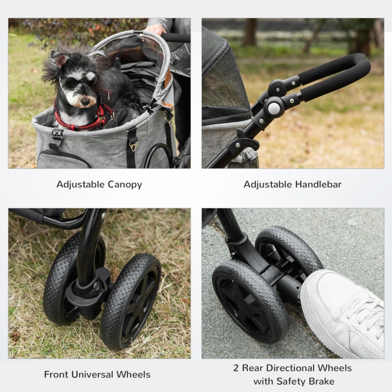 PawHut Luxury Folding Pet Stroller Dog/Cat Travel Carriage 2 In 1 Design with Pet Carrier Bag & Adjustable Canopy - Black