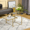 HOMCOM 38" Modern Tempered Glass Coffee Table, Side Table with 2 Tabletops for Living Room, Office, Bedroom, Gold