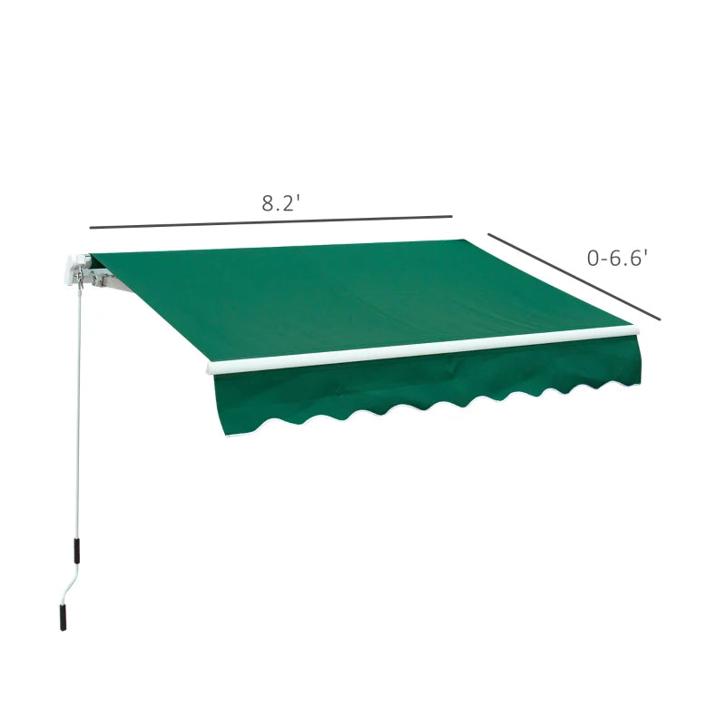 Outsunny 8' x 7' Patio Retractable Awning, Manual Exterior Sun Shade Deck Window Cover, Green / White