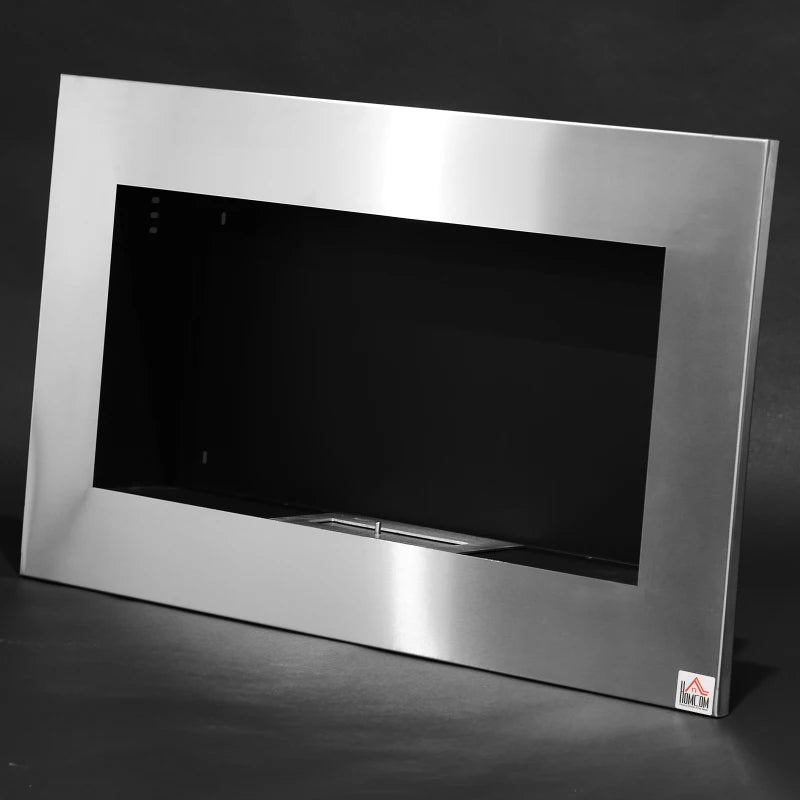 HOMCOM Ethanol Fireplace, 35.5" Wall-Mount 0.25 Gal, Stainless Steel, 215-270 Sq. Ft., Burns up to 3 Hours, Silver
