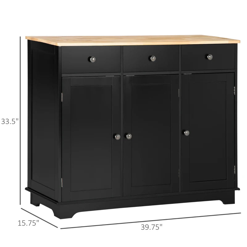 HOMCOM Sideboard Buffet Cabinet with Drawers, Kitchen Cabinet, Coffee Bar Cabinet with Rubberwood Top and Adjustable Shelves for Living Room, Kitchen, Black