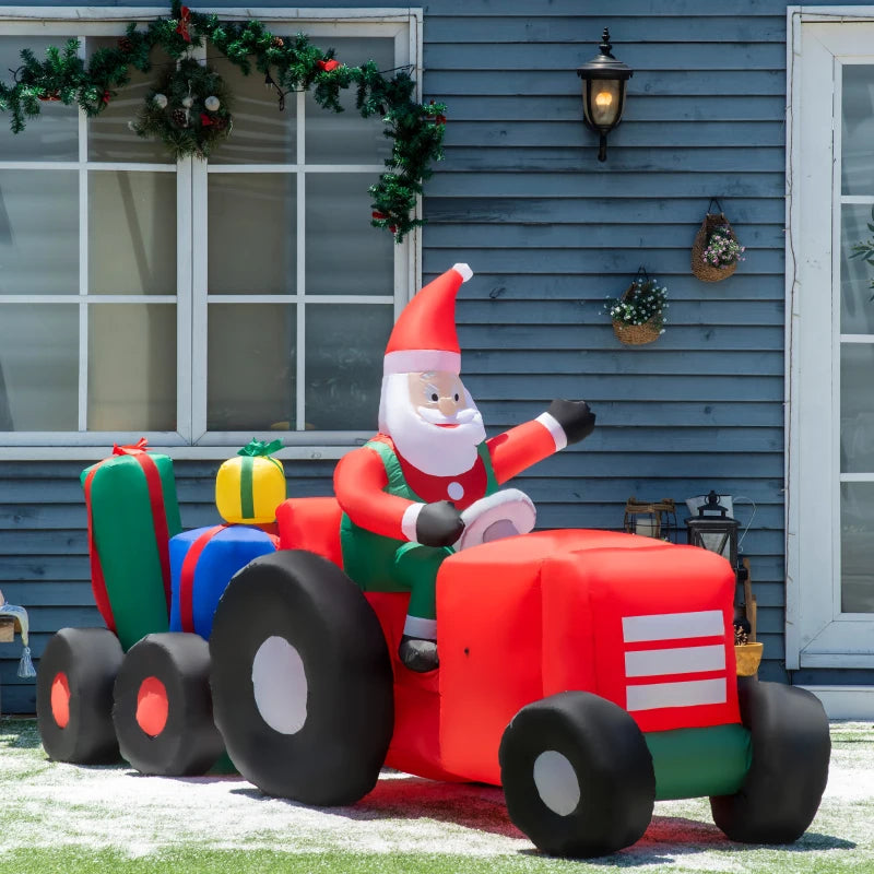 Outsunny 9ft Christmas Inflatable Santa Claus Driving Trailer with Colorful Gift Boxes, Blow-Up Outdoor LED Yard Display