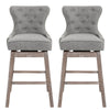 HOMCOM Upholstered Fabric Bar Height Bar Stools Set of 2, 180° Swivel Nailhead-Trim Pub Chairs, 30" Seat Height with Rubber Wood Legs, Grey