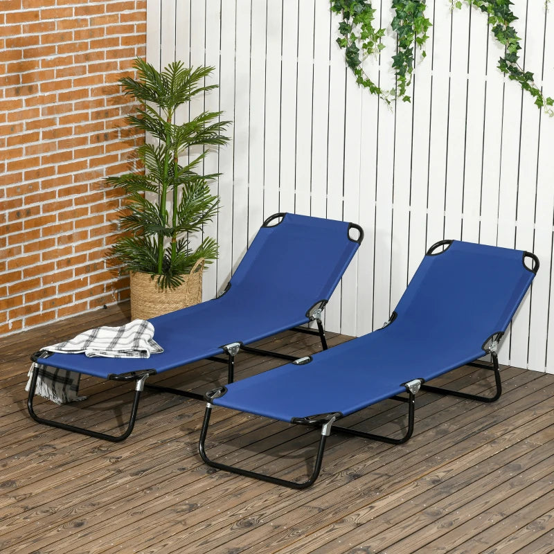 Outsunny Folding Chaise Lounge Pool Chairs, Outdoor Sun Tanning Chairs with Pillow, Reclining Back, Steel Frame & Breathable Mesh for Beach, Yard, Patio, Blue-1