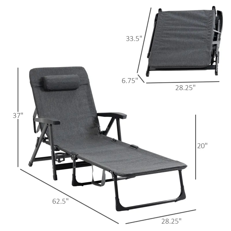Outsunny Folding Patio Chaise Lounge Chair w/ 3-Position Adjustable Backrest, Mixed Color