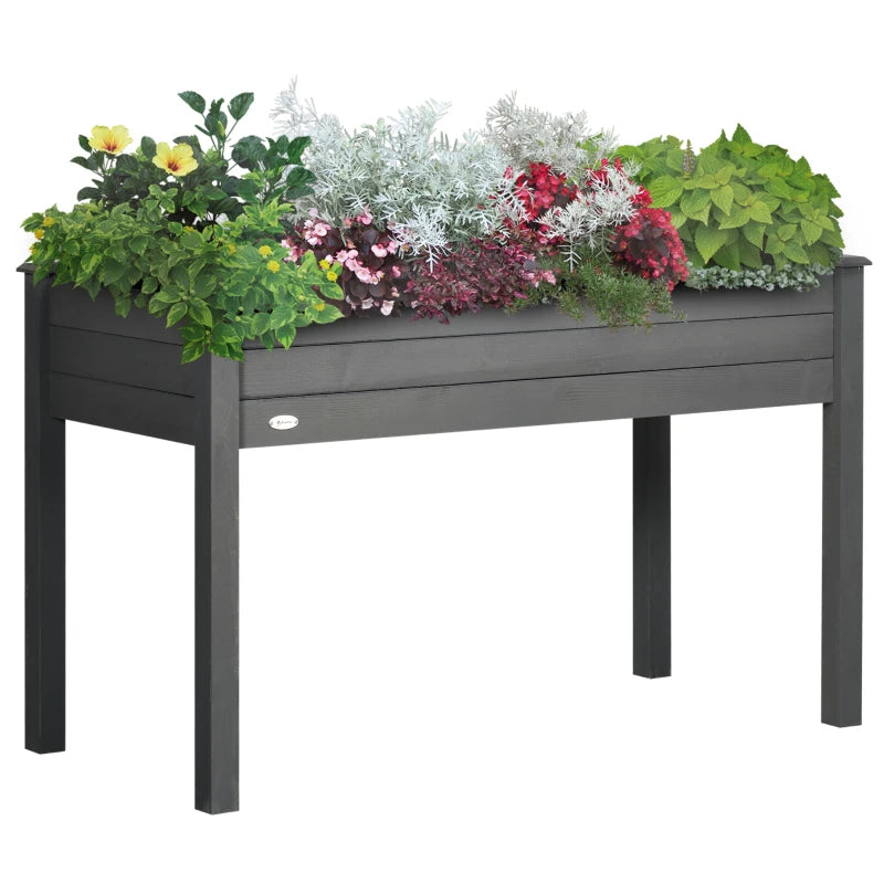 Outsunny 48" Raised Garden Bed, Elevated Wooden Planter Box with Holes for Vegetables, Herb, Flowers for Backyard, Dark Gray