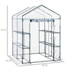 Outsunny 56" x 29" x 77" Mini Greenhouse, Walk-in Greenhouse, Garden Hot House with 4 Shelves, Roll-Up Door and Weatherized Cover, Deep Green