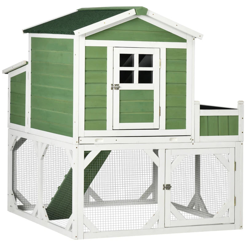 PawHut 118" Extra Large Chicken Coop with Asphalt Roof, Wooden Hen House with Slide-out Tray, Quail Hutch with Nesting Box, Gray