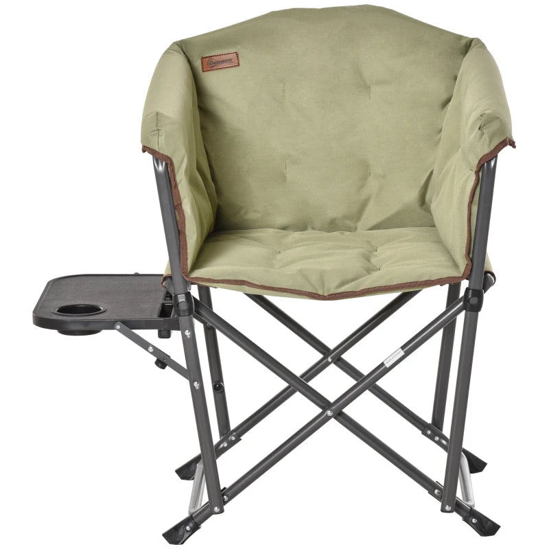 Outsunny Fully Padded Director Chair, Folding Camping Chair with Thick Padded, Side Table and Heavy Duty Frame for Camping, Picnic, Beach, Hiking, Travel, Green