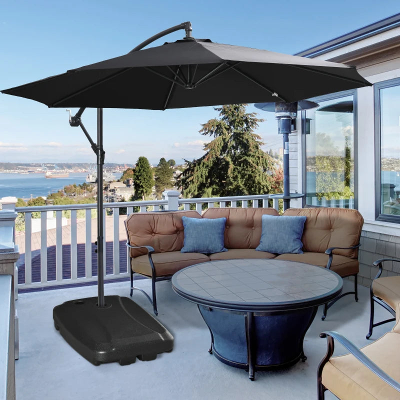 Outsunny Cantilever Offset Umbrella Base Portable Square Parasol Weights with Wheels, Water and Sand Filled, Up to 165 lbs, Black